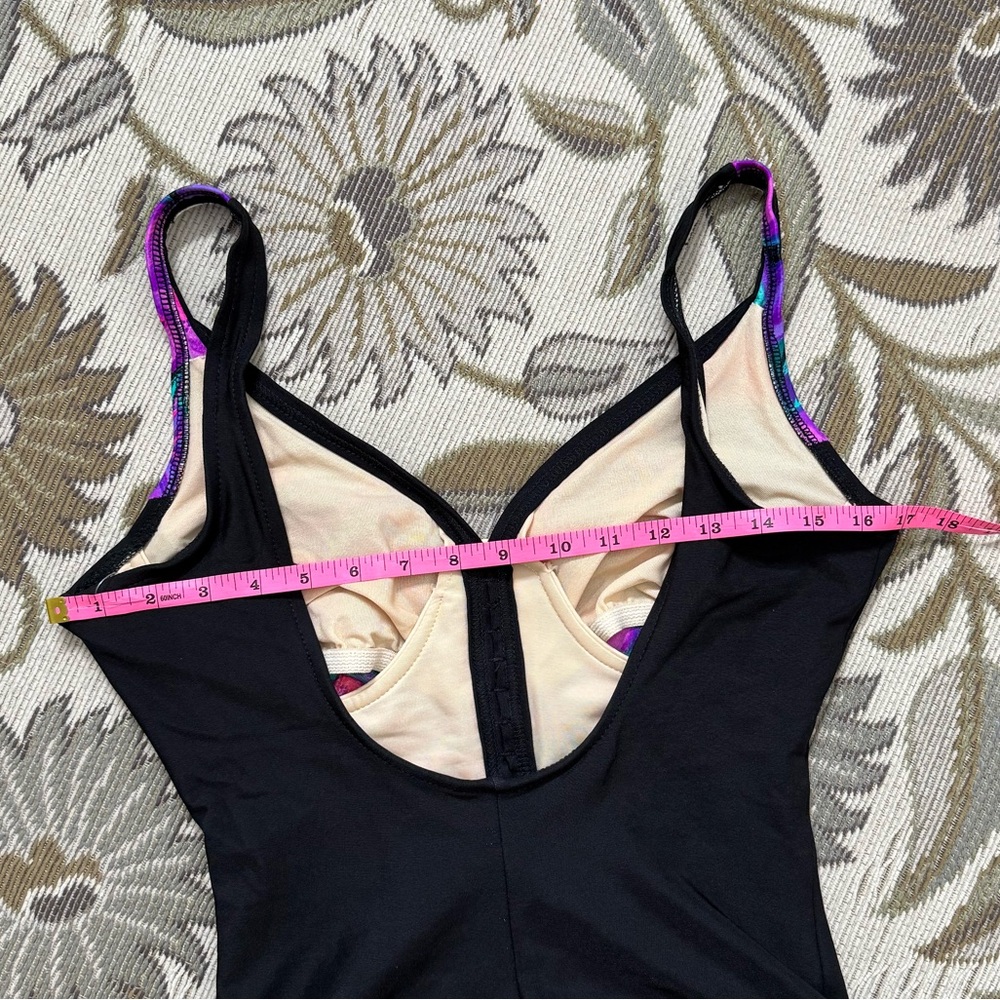 Slimsuit Vintage Swimsuit Floral One Piece Gold Button USA 12 14 - Picture 5 of 7